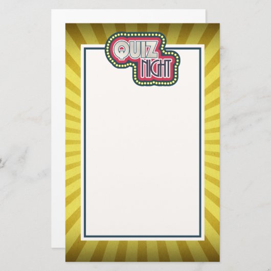 Quiz Night Trivia Party Yellow Sunburst Briefpapier (Voorkant / Achterkant)