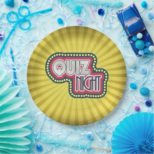 Quiz Night Trivia Party Yellow Sunburst Papieren Bordje (Feest)