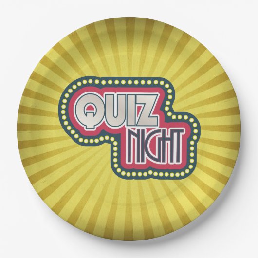 Quiz Night Trivia Party Yellow Sunburst Papieren Bordje (Voorkant)