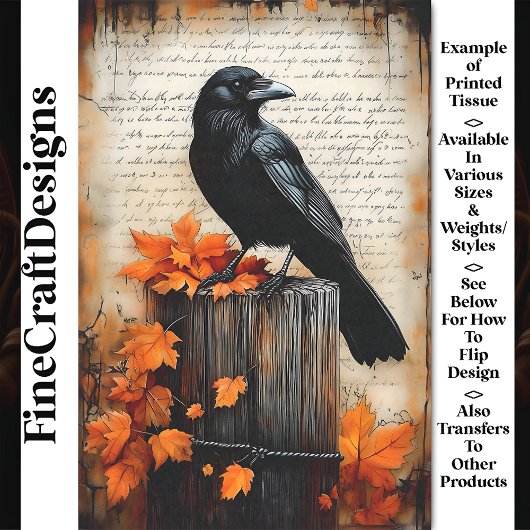 Quizzical Crow, Autumnal Fall Leaves BQ6 Decoupage Tissuepapier