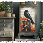 Quizzical Crow, Autumnal Fall Leaves BQ6 Decoupage Tissuepapier