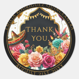 Quniceanera gunstzak Fiesta Rozen Floral Dank u Ronde Sticker