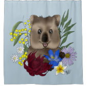 Quokka Happy Australia Floral Blue Douchegordijn (Voorkant)