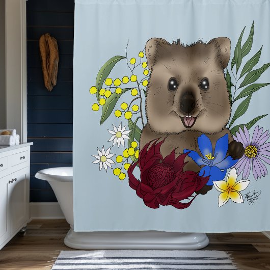 Quokka Happy Australia Floral Blue Douchegordijn
