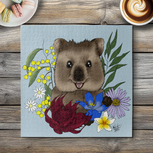 Quokka Happy Australië Bloemrijk Blauw Legpuzzel