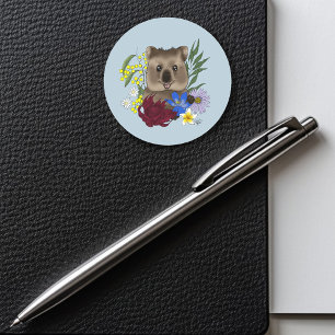 Quokka Happy Australië Bloemrijk Blauw Ronde Sticker