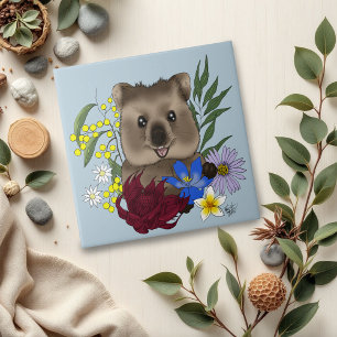 Quokka Happy Australië Bloemrijk Blauw Tegeltje