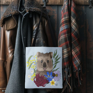 Quokka Happy Australië Bloemrijk Blauw Tote Bag