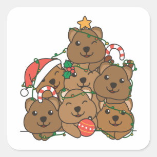 Quokka kerstboom Funny Animal Kerstmis Vierkante Sticker