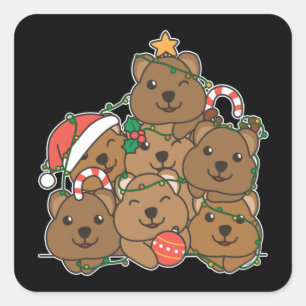 Quokka kerstboom Funny Animal Kerstmis Vierkante Sticker
