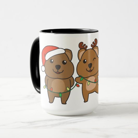 Quokka kerstdieren met kerst mok (Voorkant links)