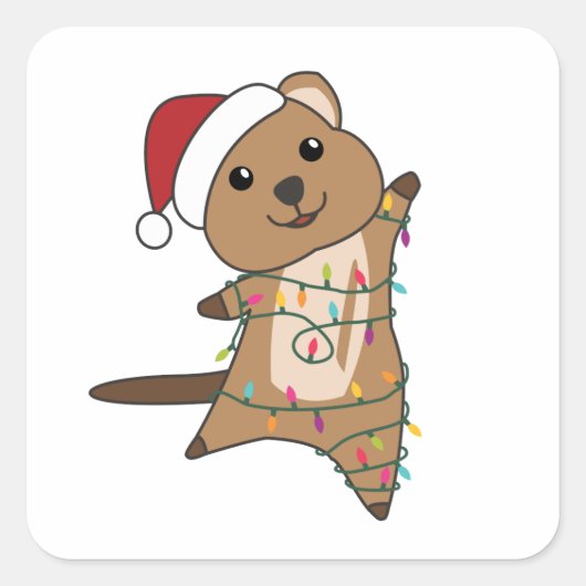 Quokka kerstwinterdieren vierkante sticker (Voorkant)