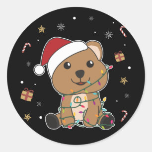 Quokka klasse winterdieren met kerstwintersneeuw ronde sticker
