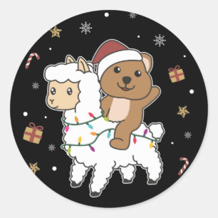 Quokka Llama kerstsneeuwwinterdieren Klassiek Ronde Sticker
