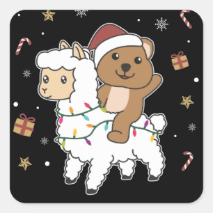 Quokka Llama Kerstsneeuwwinterdieren Square Vierkante Sticker