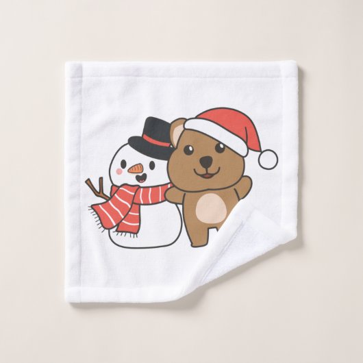Quokka met Snowman in de winter bij Kerstmis Washandje (Wasdoekje)