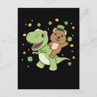 Quokka met T-rex St. Patrick's Day Ireland Postca Briefkaart