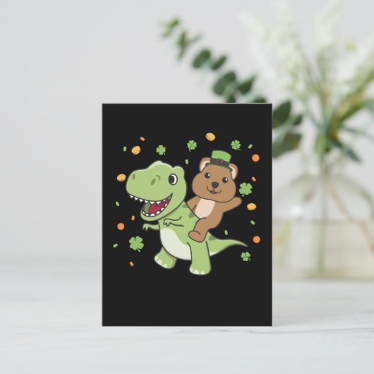 Quokka met T-rex St. Patrick's Day Ireland Postca Briefkaart (Staand voorkant)
