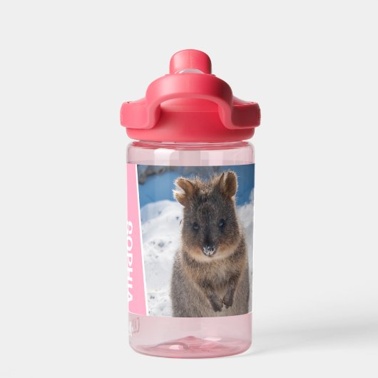 Quokka on the Beach Australia, Pink Accent Girls Waterfles (Achterkant)
