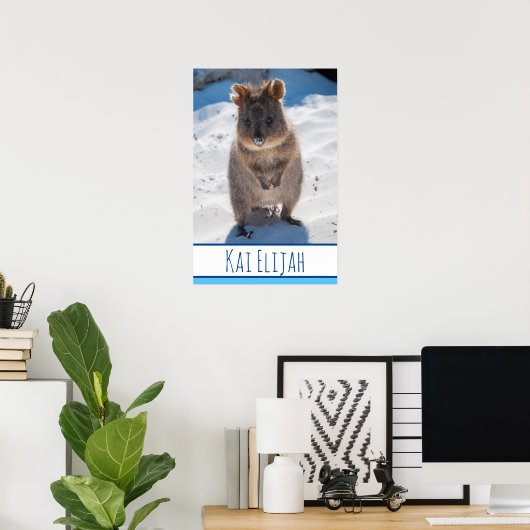Quokka op de strand Australia Blue Boys Poster (Thuiskantoor)