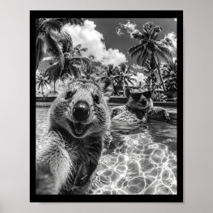 Quokka zwembad selfie vakantie grappig dier zomer poster