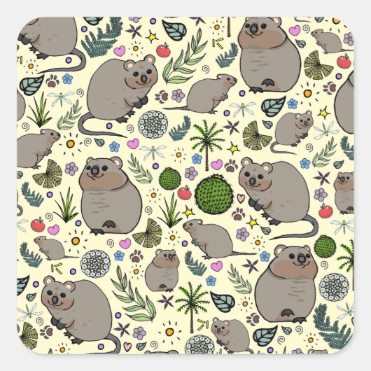Quokkas in Geel Vierkante Sticker (Voorkant)