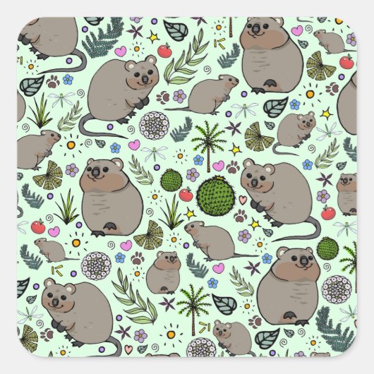 Quokkas in Groen Vierkante Sticker (Voorkant)