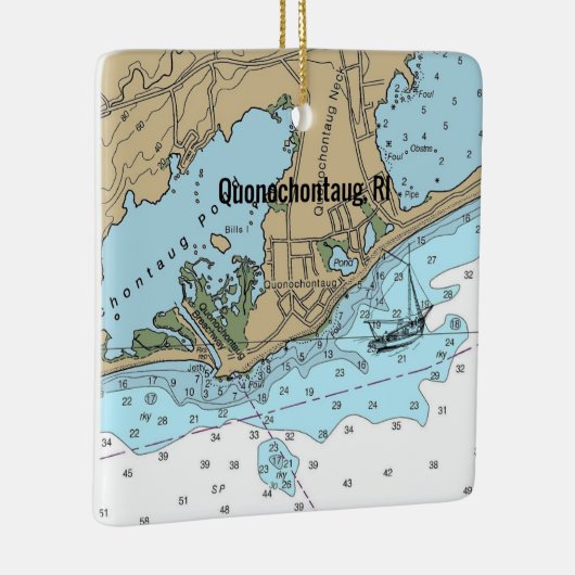 Quonochontaug Rhode Island Chart Keramisch Ornament (Rechts)