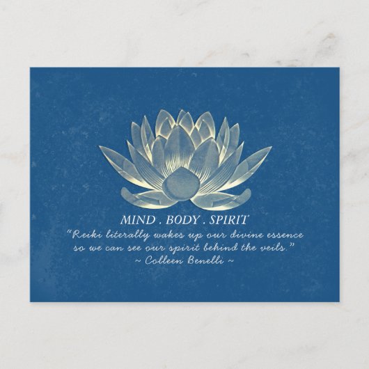 Quote Blue & Gold Lotus Yoga Meditation Instructor Briefkaart (Voorkant)