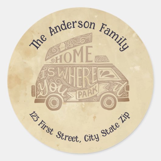 Quote Camper Van Camping Life Ronde Sticker (Voorkant)