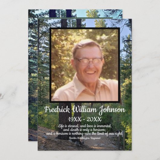 Quote Foto Pine Tree Forest Achtergrond Begrafenis Programmakaart (Voorkant / Achterkant)