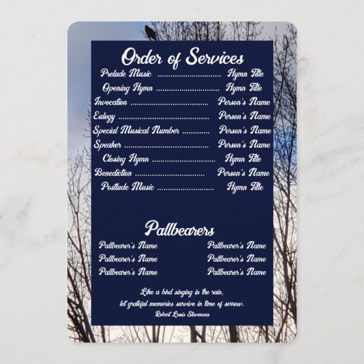 Quote Foto Pine Tree Forest Background Memorial P Programmakaart (Achterkant)