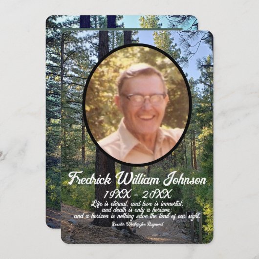 Quote Foto Pine Tree Forest Background Memorial Programmakaart (Voorkant / Achterkant)