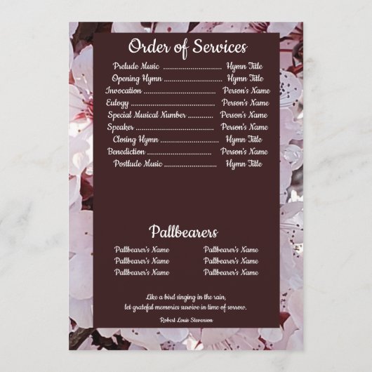 Quote Foto Plum Blossoms Achtergrond Begrafenis Programmakaart (Achterkant)