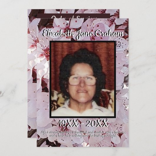 Quote Foto Plum Blossoms Achtergrond Begrafenis Programmakaart (Voorkant / Achterkant)
