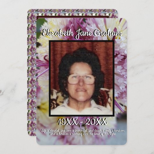 Quote Foto Spider Mums Bloemen Achtergrond Begrafe Programmakaart (Voorkant / Achterkant)