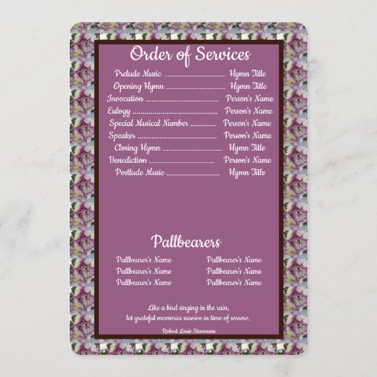 Quote Foto Spider Mums Bloemen Achtergrond Begrafe Programmakaart (Achterkant)