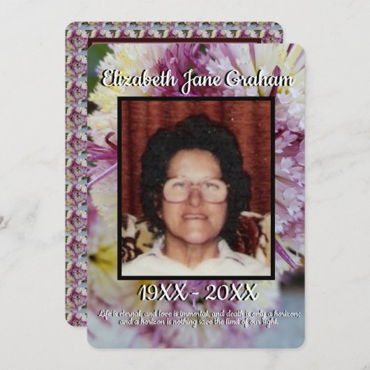 Quote Foto Spider Mums Bloemen Achtergrond Begrafe Programmakaart (Voorkant / Achterkant)