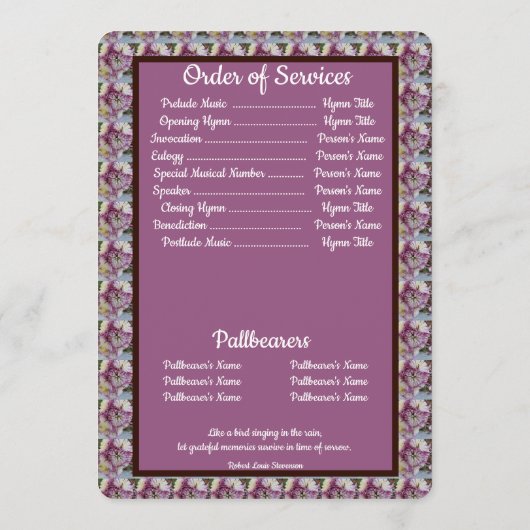 Quote Foto Spider Mums Bloemen Achtergrond Begrafe Programmakaart (Achterkant)