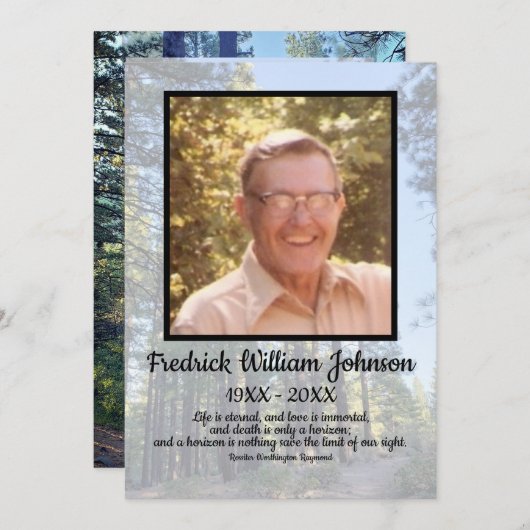 Quote Foto Transparante Pine Tree Forest begrafeni Programmakaart (Voorkant / Achterkant)