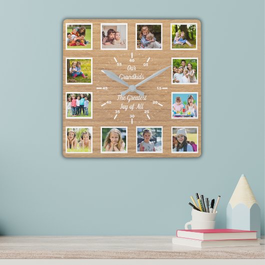 Quote from 12 Grandchildren Wooden Photo Collage  Vierkante Klok