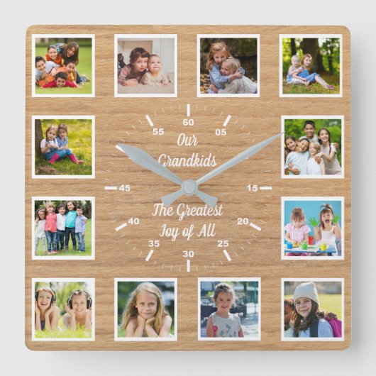 Quote from 12 Grandchildren Wooden Photo Collage  Vierkante Klok (Voorkant)