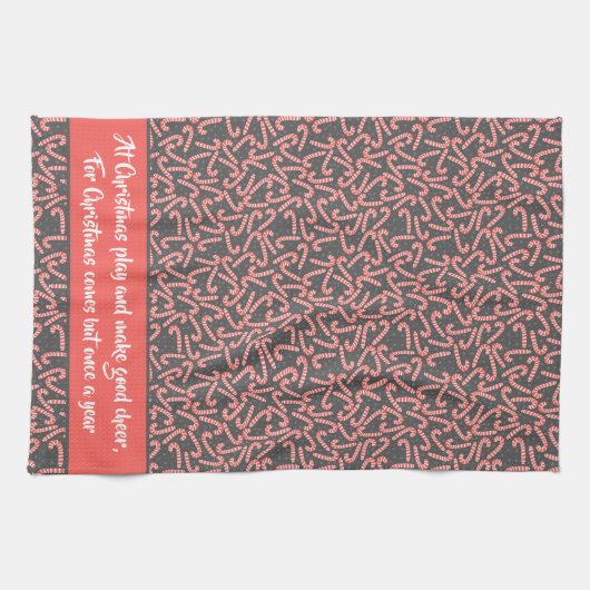 Quote Merry Kerstmis Peppermint Candy Canes Snow Theedoek (Horizontaal)