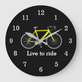 Quote met gele fiets op zwart grote klok (Voorkant)