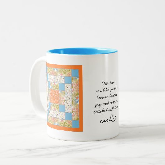 Quote-Mok patchwork Quetter Tweekleurige Koffiemok (Voorkant links)
