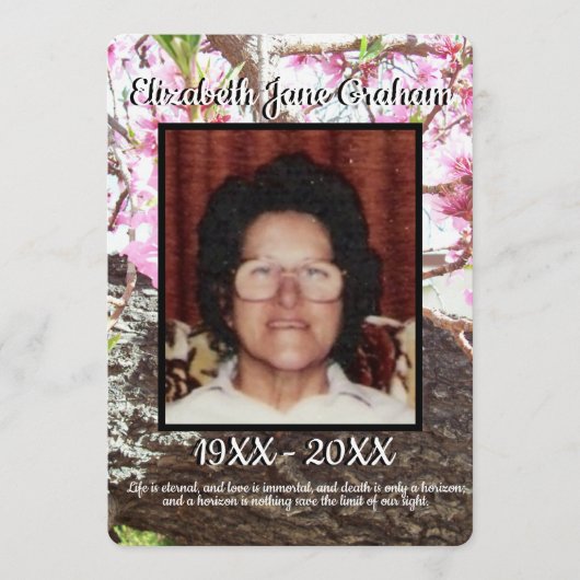 Quote Peach Bloeiende Boom Achtergrond Begrafenis Programmakaart (Voorkant)