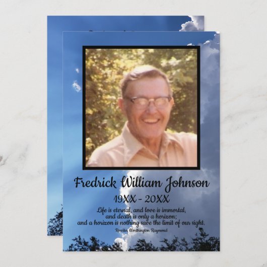 Quote Photo Cloud Background Funeral  Program Programmakaart (Voorkant / Achterkant)