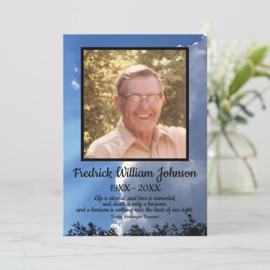 Quote Photo Cloud Background Funeral  Program Programmakaart (Staand voorkant)
