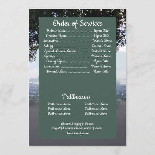 Quote Photo San Francisco Background Funeral  Programmakaart (Achterkant)