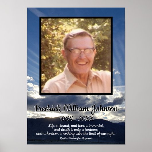Quote Photo Sunset with Cloud Lines Funeral Poster (Voorkant)
